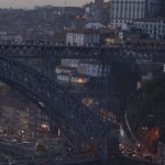 Urban Development - Aerial Footage of Suspension Bridge during Dusk