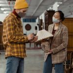 International Sale - Man in Yellow Knit Cap and Brown and White Plaid Dress Shirt