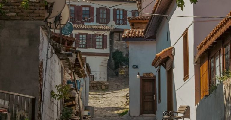 Urban Rural - A narrow street with houses and trees